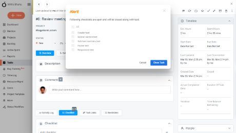 Ability to verify & close the checklist along with the tasks