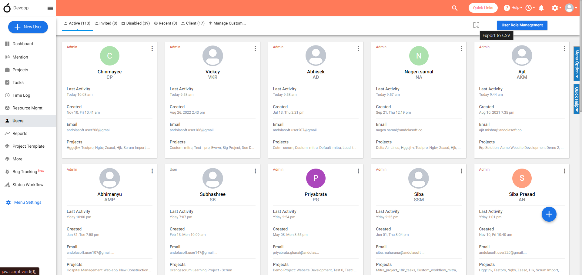 Organization user list export to CSV